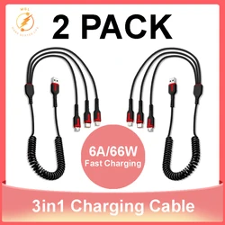 Multifunctional 3 in 1 Fast Charging Data Cable 100W For iPhone Xiaomi Huawei Micro USB FOR IOS Multiple Port Charging Cord