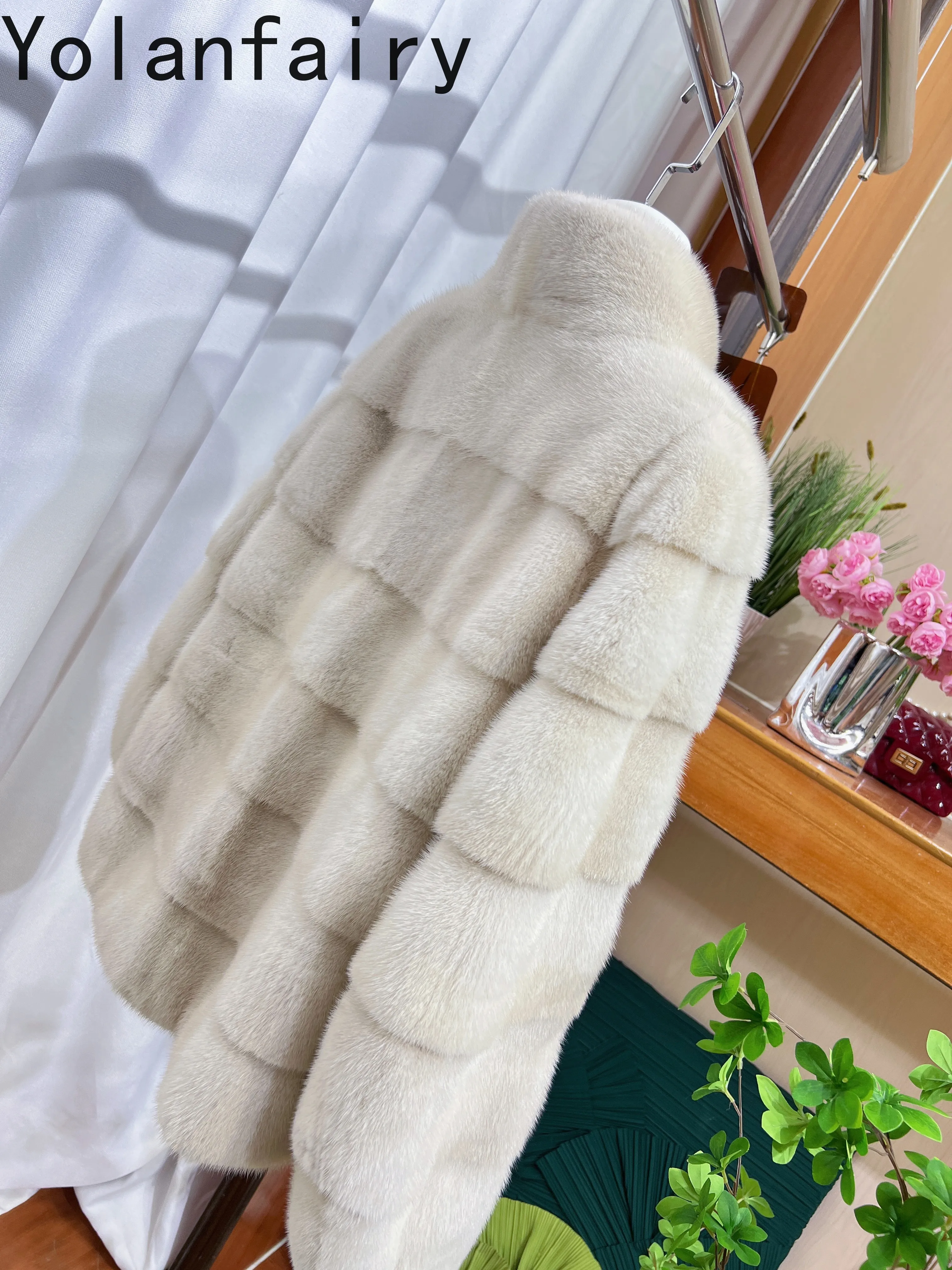 เสื้อแจ็คเก็ตขนมิงค์นำเข้า YOLANFAIRY สำหรับผู้หญิง ฤดูหนาว แบบสั้น สง่างาม คอตั้ง ขนแท้ เสื้อโค้ทขนสัตว์สำหรับผู้หญิง เสื้อคลุมตัวนอก Abrigos Mujer