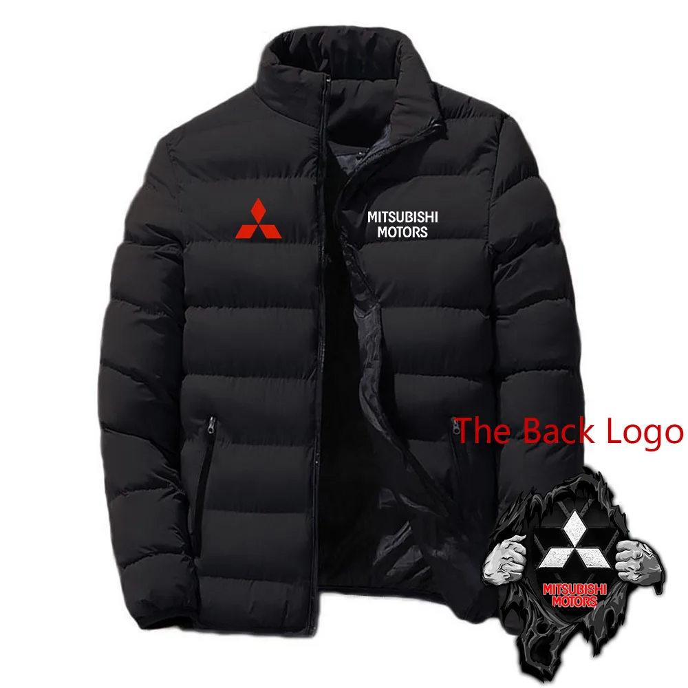 

Autumn Winter Motorcycle For Mitsubishi Logo Print Thicken Warm Stand Collar Coat Solid Color Casual Fashion Man Padded Jackets