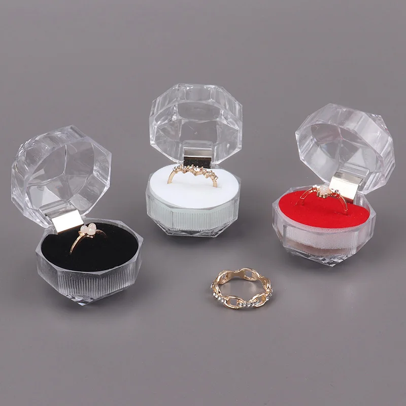 12-20PCS Acrylic Crystal Ring Boxes Storage Display Box Storage Organizer Case Clear Package Box for Wedding Jewelry Packaging