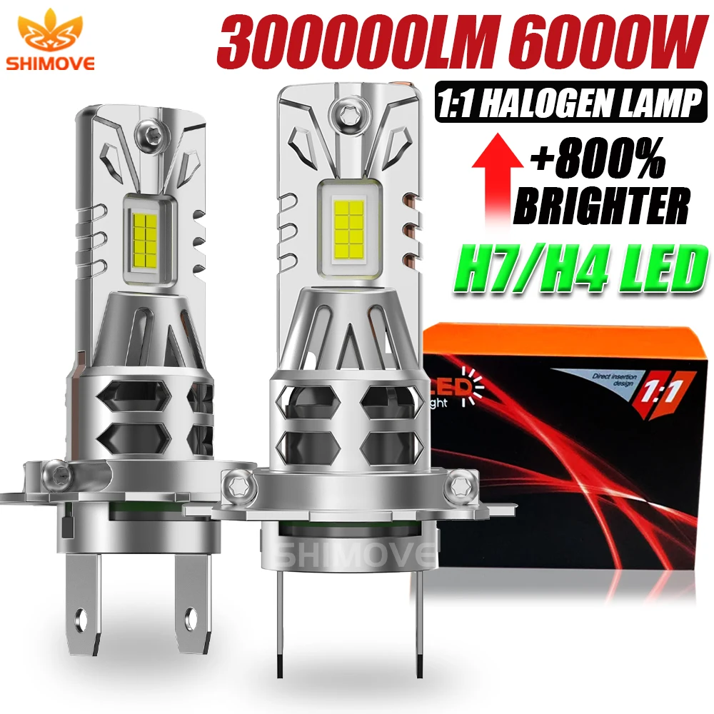 

Светодиодные фары H7 H4 Canbus, 300000 лм, сверхъяркие, 6000K, белый свет, автомобильные диодные лампы с вентилятором, противотуманные фары