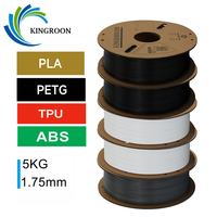 KINGROON 3D Printer Filament PLA PETG TPU ABS 5KG Bundle Black White Gray 1.75mm No bubbles Plastic 5 roll 1kg , Random Spool