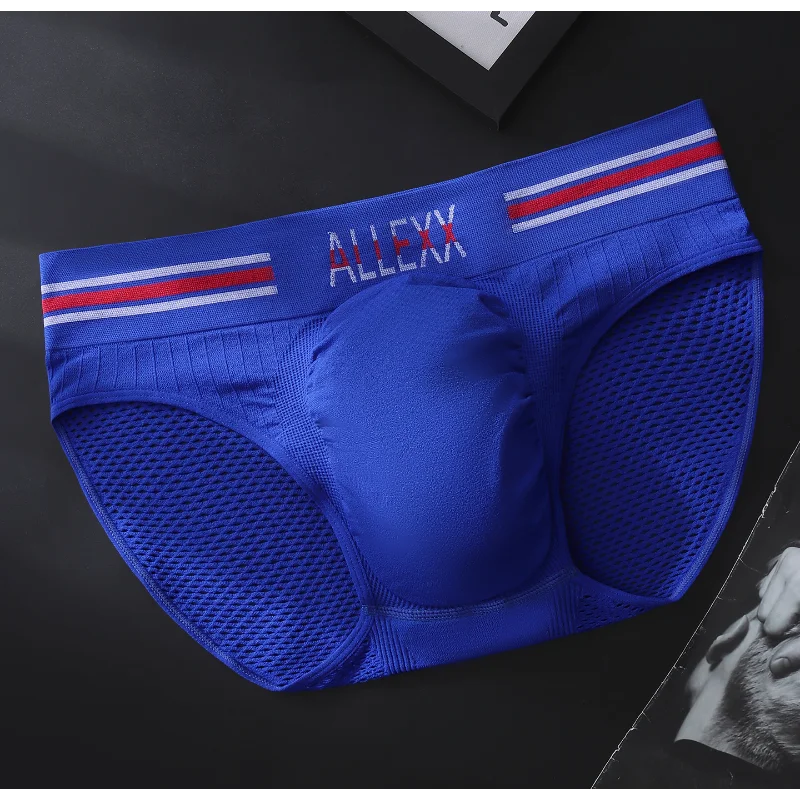 Men's Briefs Ice Silk Mesh Breathable Underwear Letter Printed Quick-Drying Underpants 3d Pouch Panties High Elastic Bikini Slip