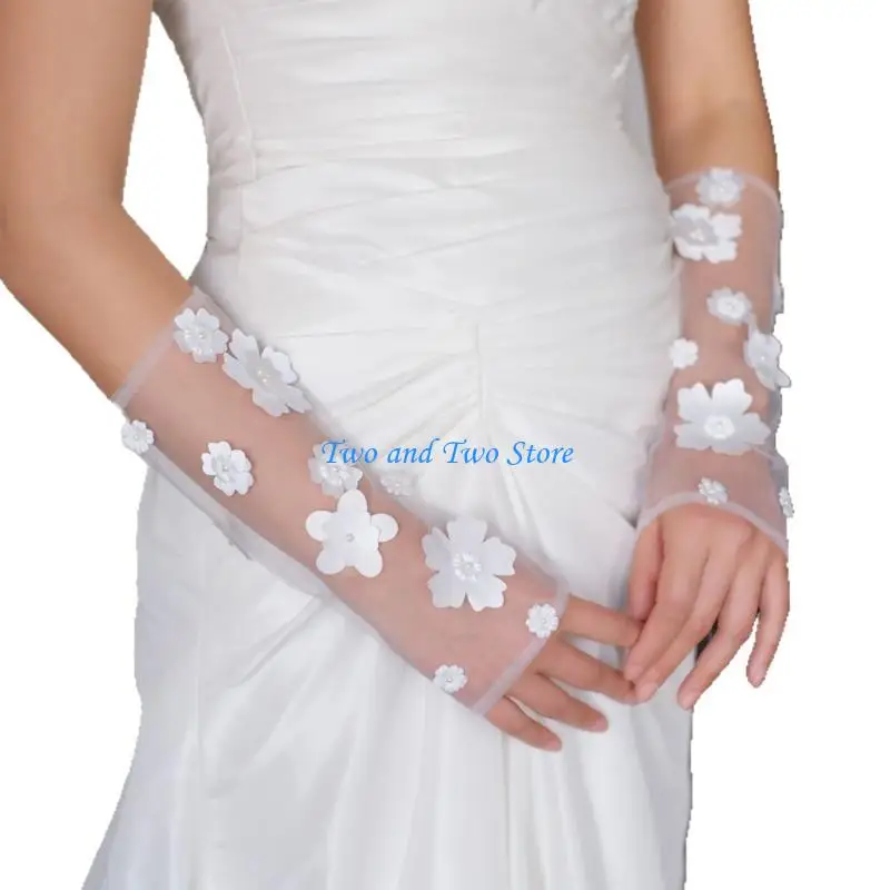 

HX6F Wedding Flower Gloves Prom Party Fingerless Gloves for Cosplay Operas Wear