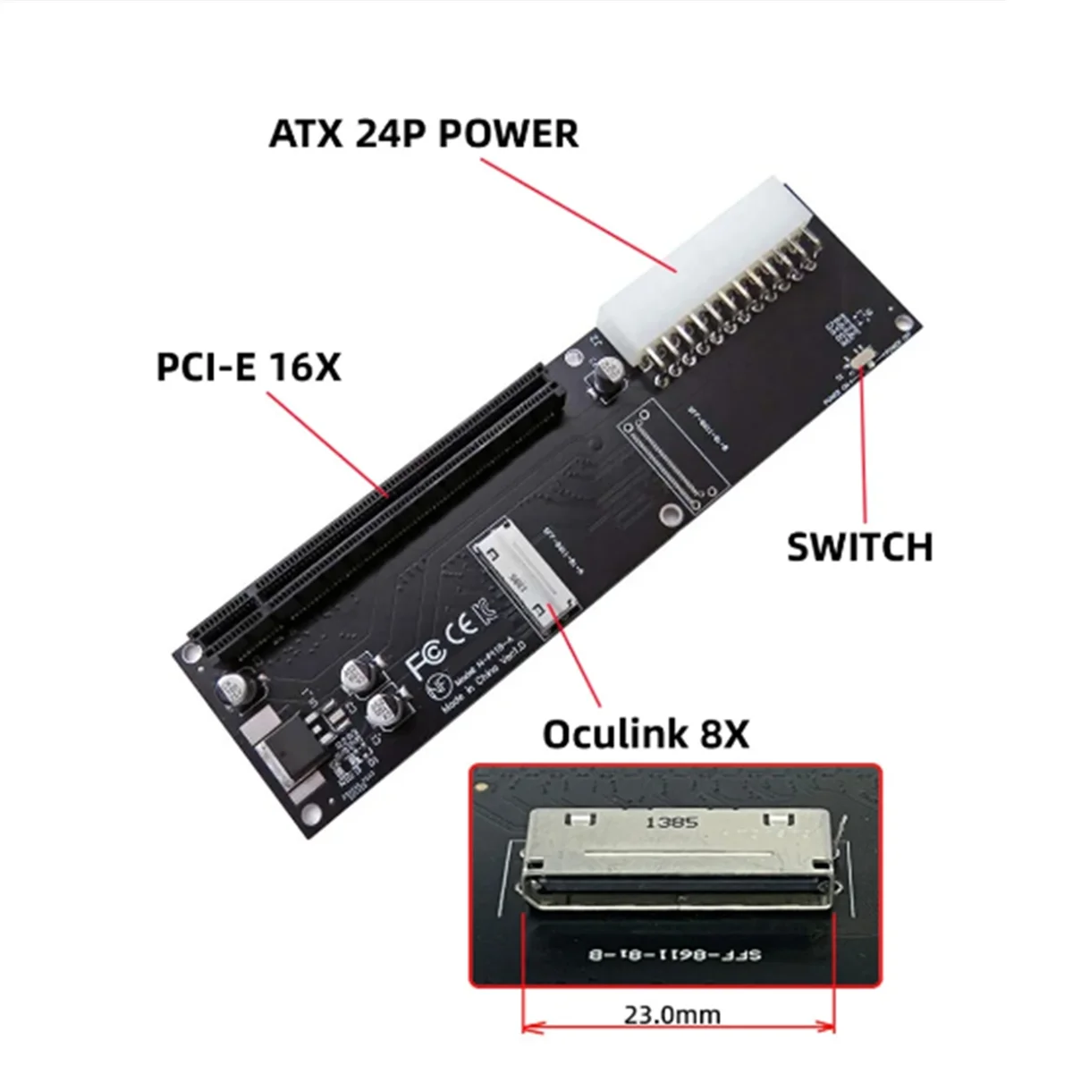 8X Oculink SFF-8612 8611 to PCIE PCI-Express X16 Adapter with ATX 24Pin Power Port for Mainboard Graphics Card