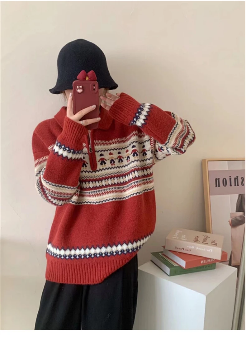 Korean style New Arrival Autumn/Winter Lazy Style Notch Lapel Women's Knit Sweater