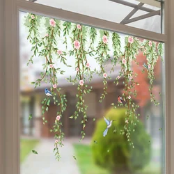 Branches Flowers Birds Glass Sticker Living Room Window Theme Decorative Wall Sticker Window Sticker Electrostatic Mural