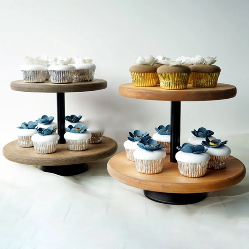 

Sweetgo 2 Tiers Wood Cake Stand Cupcake Plate Wedding Party Cake Decorating Tools For Photography Candy Bar