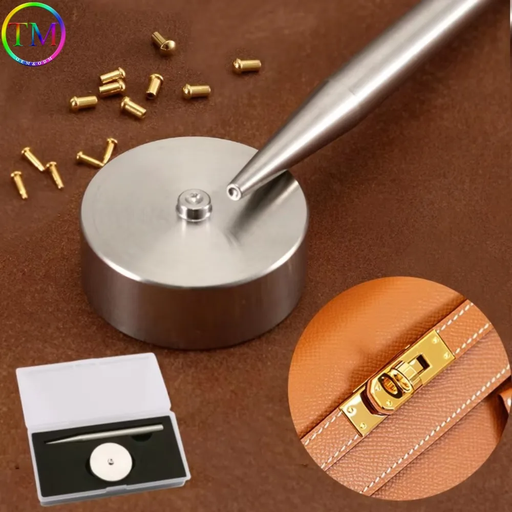 Stainless Steel Nail Installation Fixture Set Handcrafted Leather Tools DIY Leathercraft Bag Plate Lock Screw Nail Fixation Tool