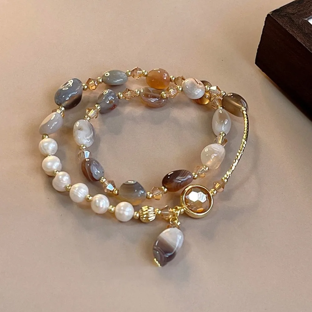 Fashion Double Layered Crystal Pearl Bracelets Adjustable Splicing Beaded Beads Wrap Bracelet Bangle Jewelry For Women