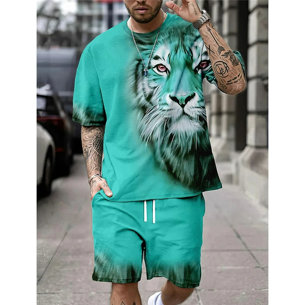 Sommer Tier Löwe 3D Druck T-Shirts Shorts Sets männer Trainingsanzüge Übergroßen Kurzarm T-shirt Hosen Set Mann Anzüge Kleidung