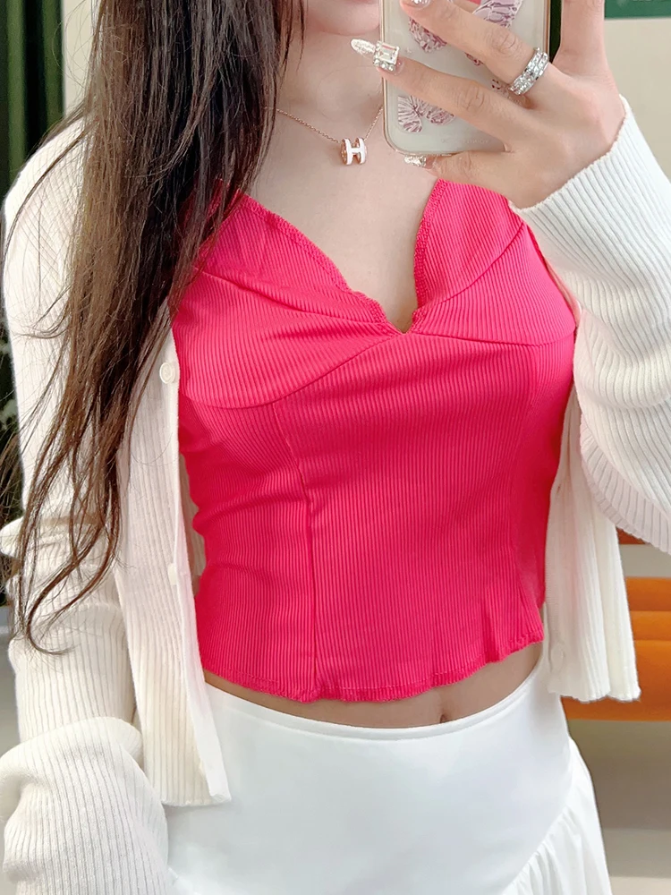 Cmaz regata sexy com decote em v para mulheres, verão 20224, nova moda, slim fit, estilo coreano, camisola sem mangas, colete feminino xy7329