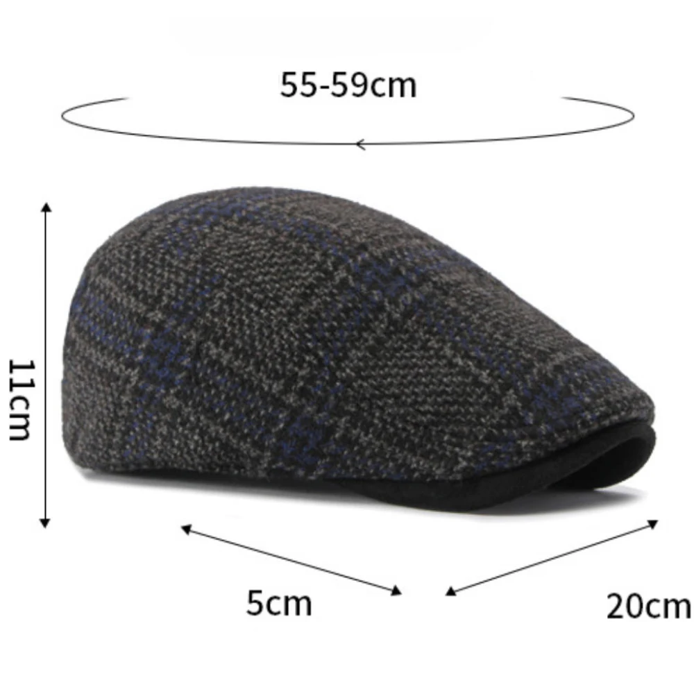 HT5159 Baskenmützen Warme Künstler-Malermütze aus Wolle für Damen und Herren, mit Fleece gefütterte Ivy-Flachmützen, 2026 Neue Herbst-Winter Karierte Baskenmütze – Detail 1