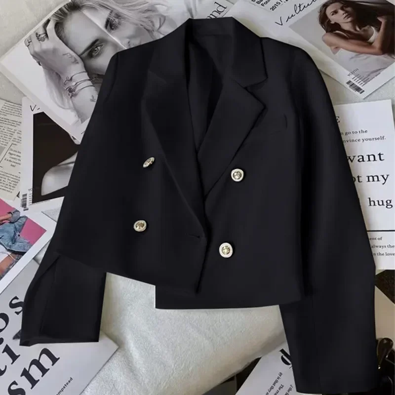 Blazer curto feminino, jaqueta de ternos femininos, tops casuais, manga comprida monocromática, blazer de escritório, moda elegante, primavera e outono, ER