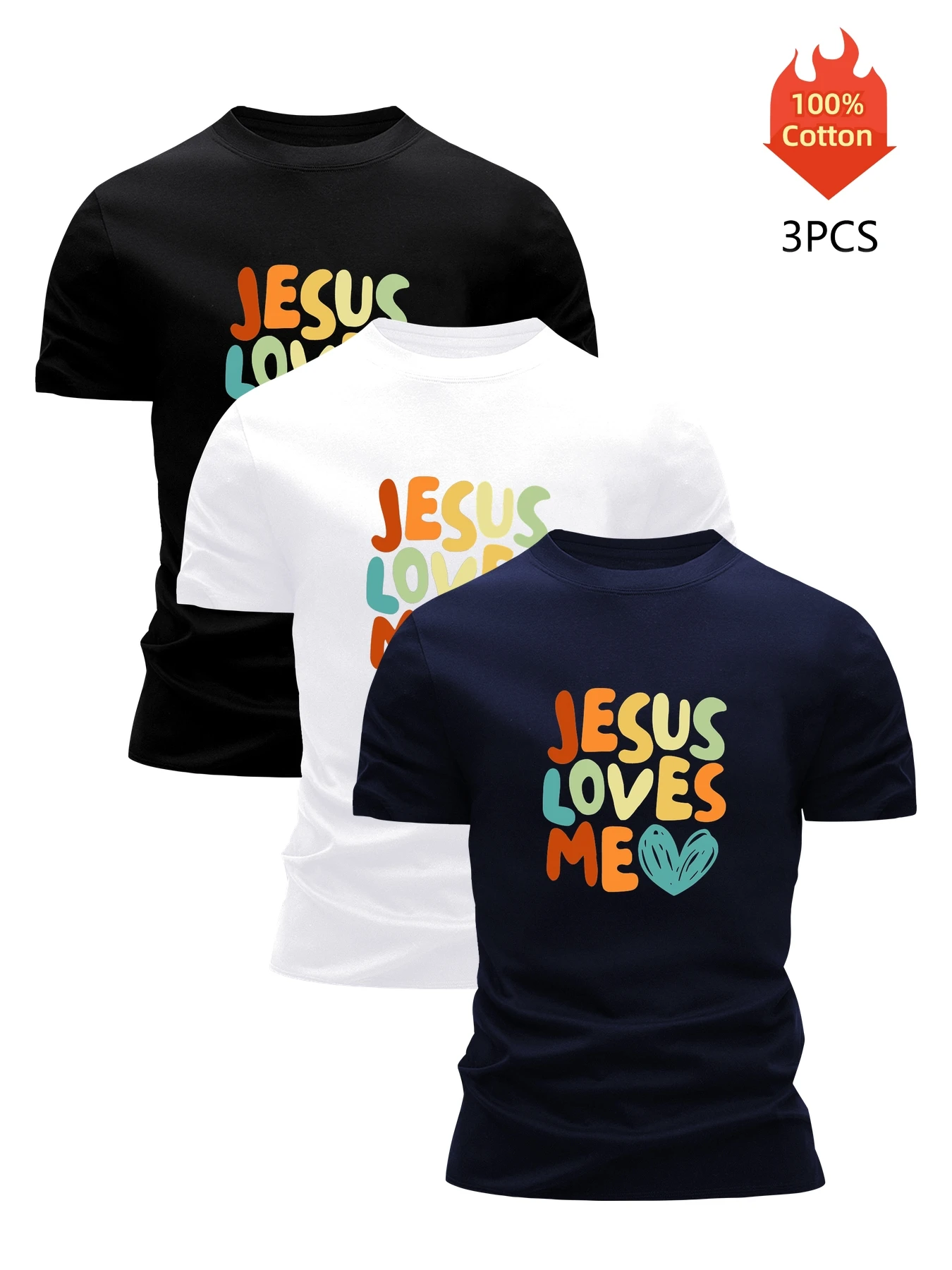

Printed T-Shirt 3 Pack Men's 100% Cotton Graphic Tees Funny Summer Blouse Casual Breathable Cool Luxury High Quality Clothing
