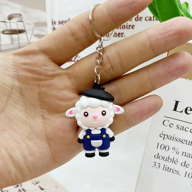Cute Cartoon Sheep Silicone Keychain Scratch-Resistant Soft Pendant for Backpack Decor Teen Girls Birthday Small Present