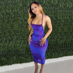 Off Shoulder Back Criss-cross Dress Sexy Patchwork Sleeveless Spaghetti Strap Striped Bodycon Mid Pencil Dress Club Streetwear