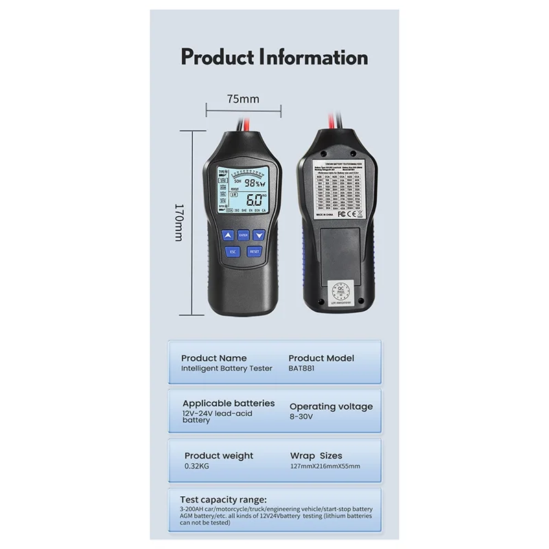 BAAN-12V 24V тестер автомобильного аккумулятора Automotiva Comprobador De Baterias монитор диагностический для транспортных средств инструменты аксессуары 1 шт.
