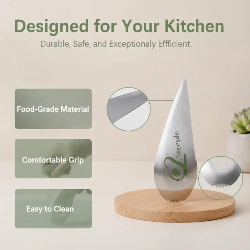 Stainless Steel Avocado Slicer Pitter Knife With Serrated Edge Easy To Clean For Home Kitchen Daily Fruit Prep Tasks