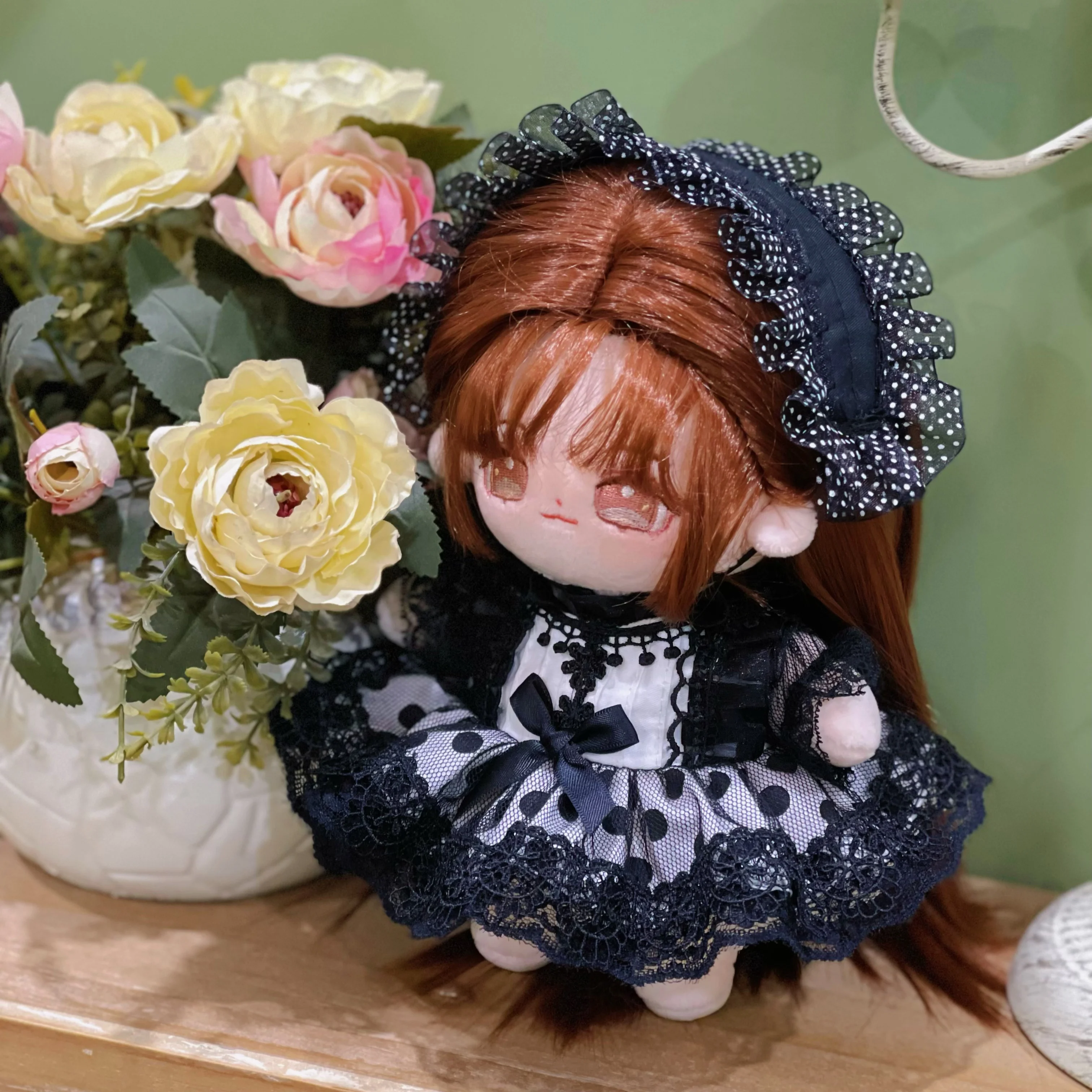 Handmade 20CM 2pc Black Maid Outfit Idol Dress Up Clothes Party Suit Costume Cosplay for 15/20/40cm Plush Doll Toy