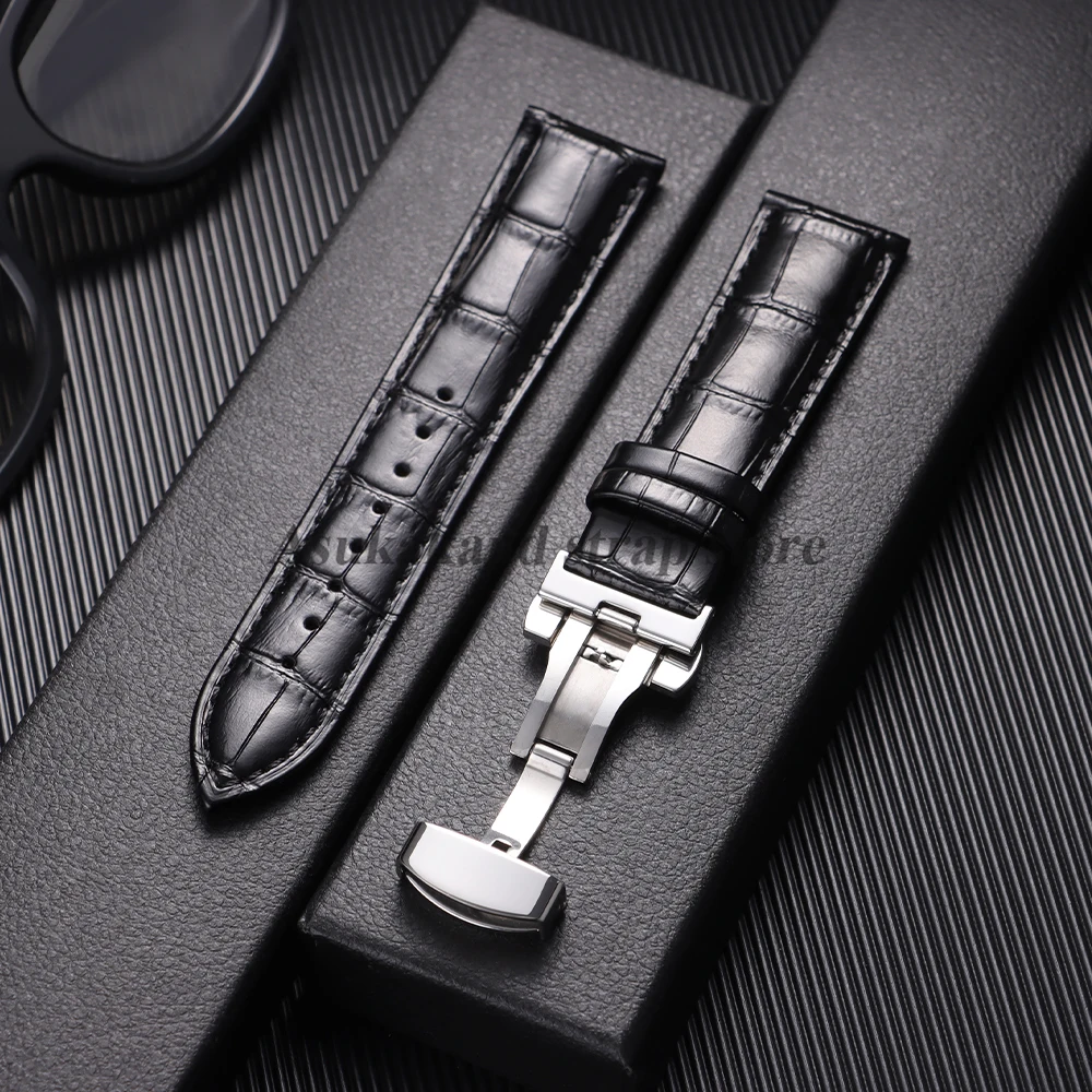 Bracelet de montre en cuir véritable 18mm 20mm 22mm 24mm pour Omega pour Seiko cuir Vintage 14/18/19/21mm hommes bracelet de montre à boucle papillon