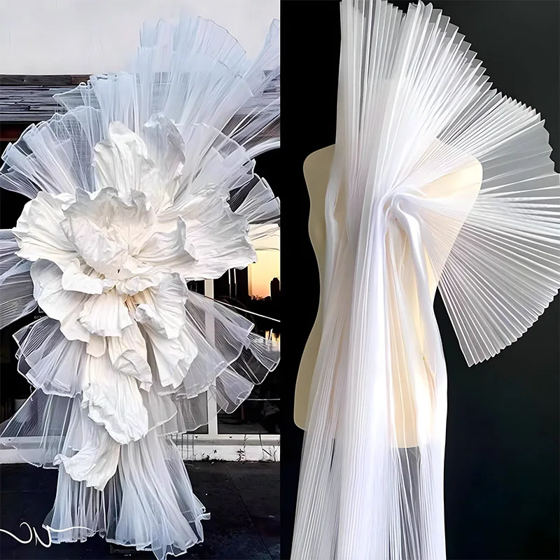 

Gradient Color Stiff Mesh Organza Designer Fabric Pleated Small Crinkle for Wedding Decoration Fashion Stage Background Fabric