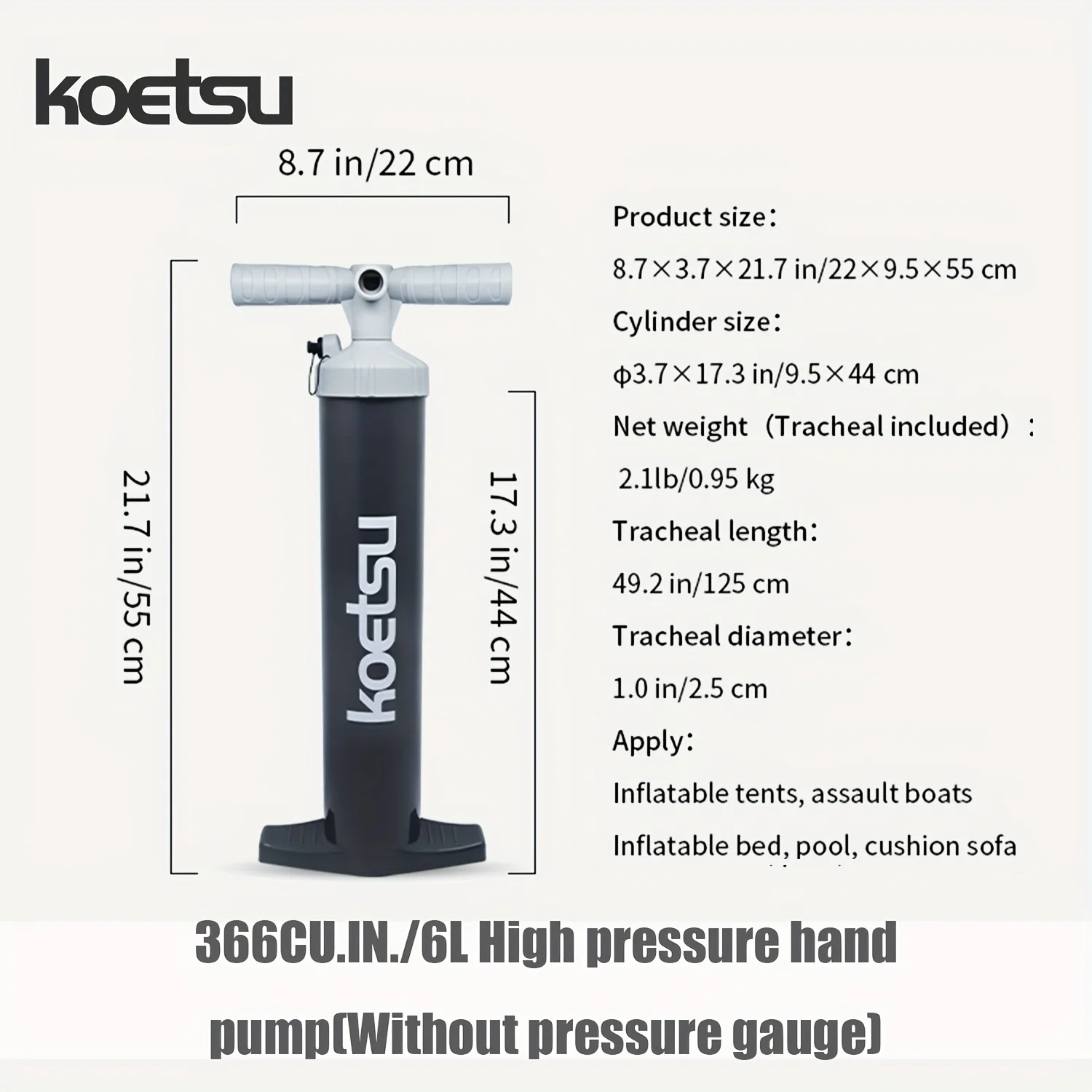 KOETSU 6L High-Pressure Hand Air Pump Multi-Functional Adapter Inflatable Paddle Boards Kayaks