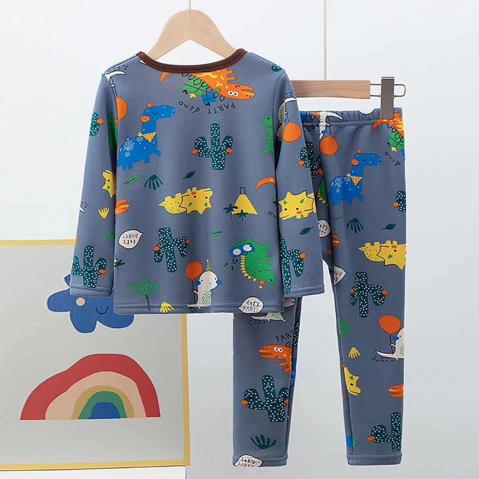 2-teiliges Herbst- und Winter-Kinder-Plüsch-dickes warmes Heim-Unterwäsche-Set für Jungen und Mädchen, lustige und niedliche Oberteile, bequeme Hosen – Detail 17