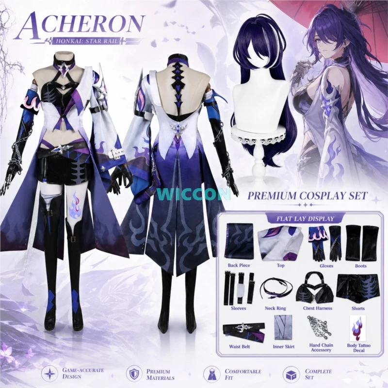 Acheron Cosplay Honkai: Star Rail Costume New Skin Cosplay Dress For Women Wig Set Headwear Party Halloween Costume