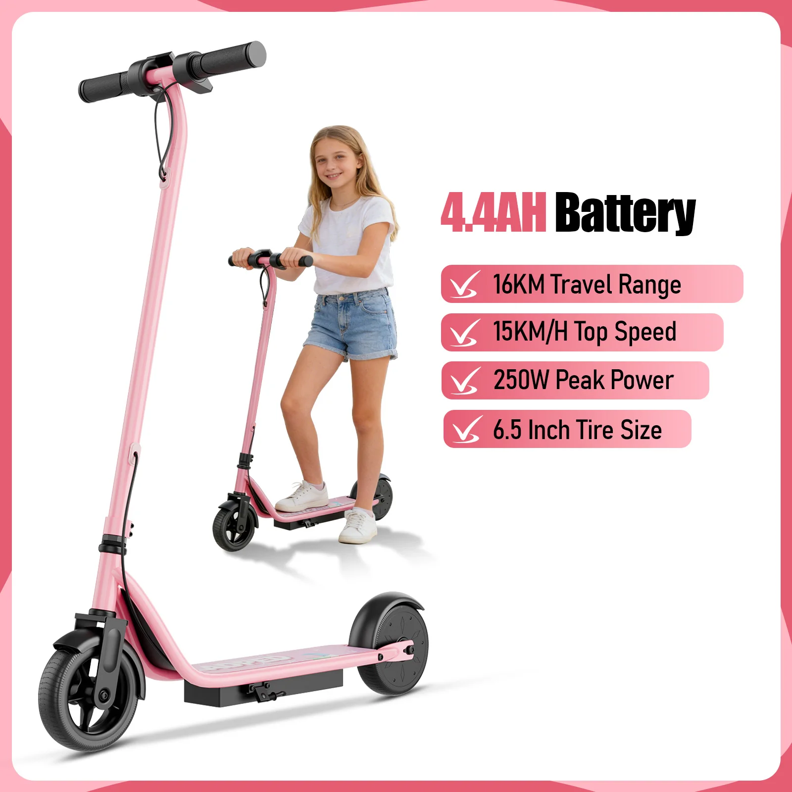 AOVOPRO LP65 Kinder-Elektroroller 250W Supermotor 15KM/H Höchstgeschwindigkeit E-Scooter 15KM/H 5-16KM Reichweite Faltbarer Elektroroller