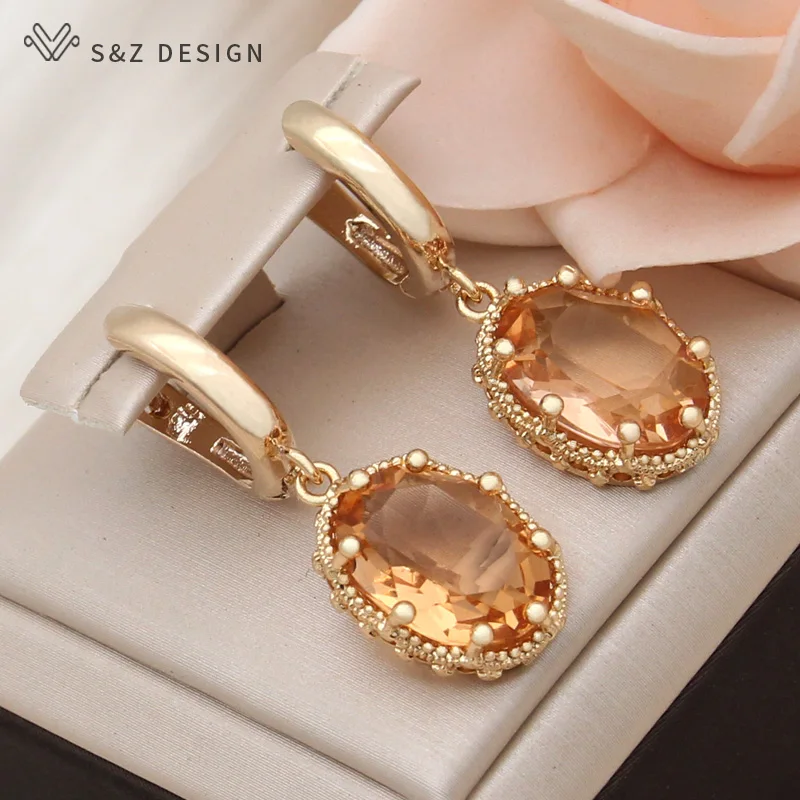 S&Z DESIGN New Fashion Egg Shape Oval Cubic Zirconia Drop Earrings Jewelry Sets For Women Wedding Pendant Necklace Party Gift