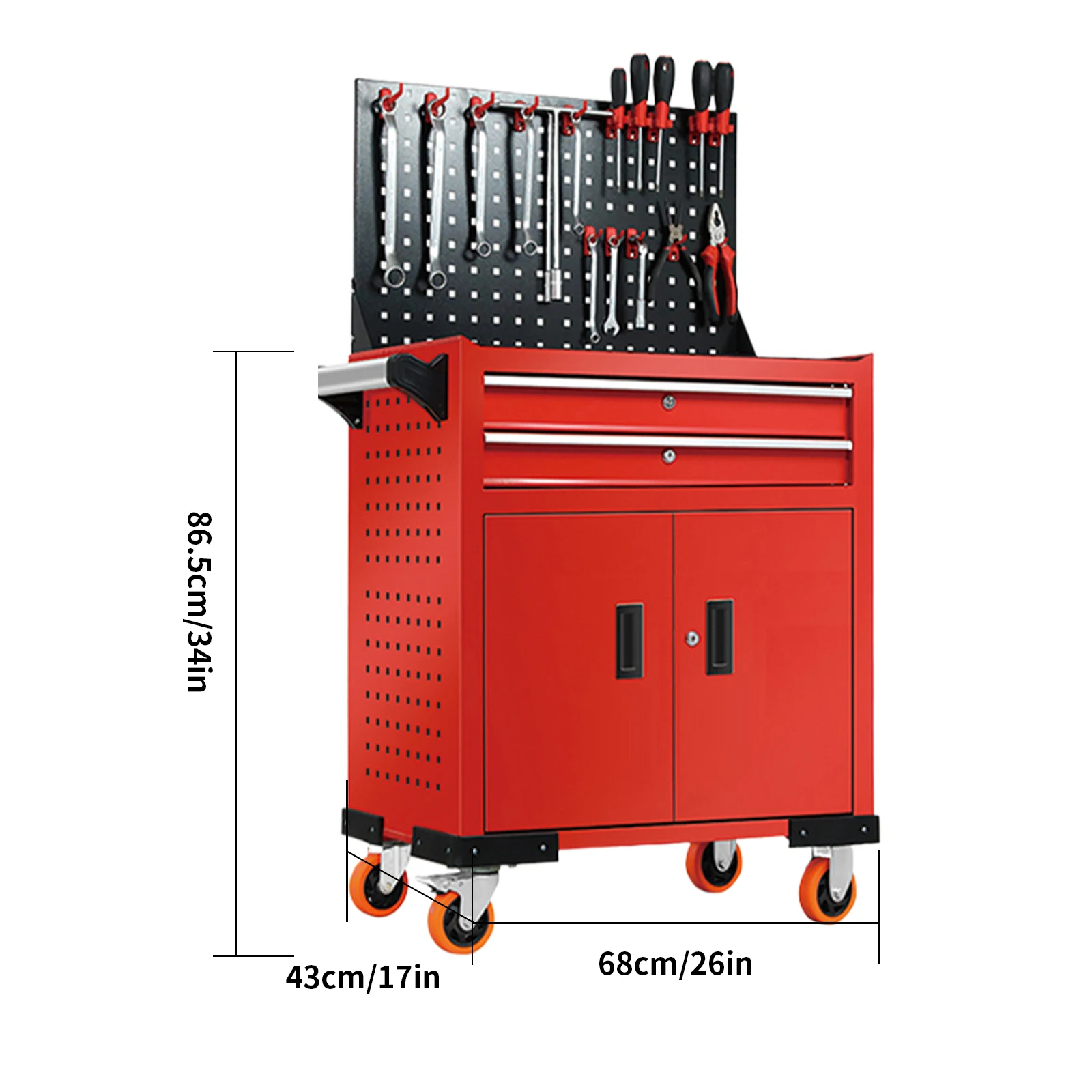 2-Drawers Garage Tool Chest 480lbs Load Capacity Tool Cabinet with Back Panel Heavy Duty Mechanic Rolling Tool Box