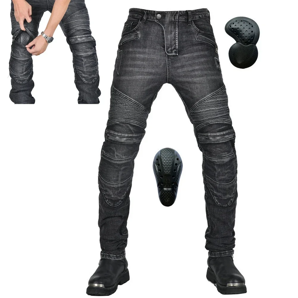 Men's Motorcycle Riding Pans Cotton With Upgrade CE Armor Protection Motocross Racing Jeans Motorbike Cycling Trousers Black