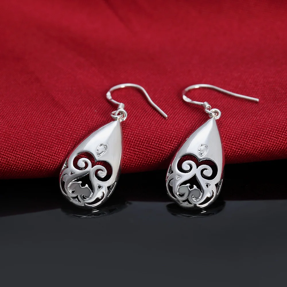 

Top Quality 925 Sterling Silver Earrings Elegant Women Jewelry All-Match Carved Water Drops Mother'S Day Gifts