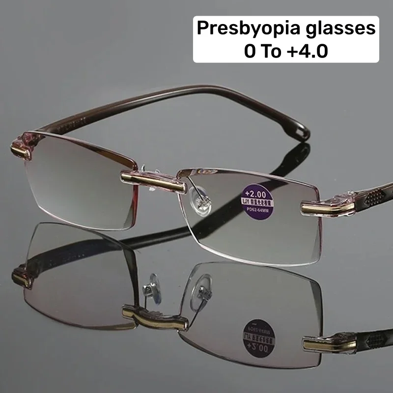 

Fashionable High-Definition Anti-Blue Light Presbyopia Glasses Square Rimless Bevel-Edge Reading Glasses for Men and Women