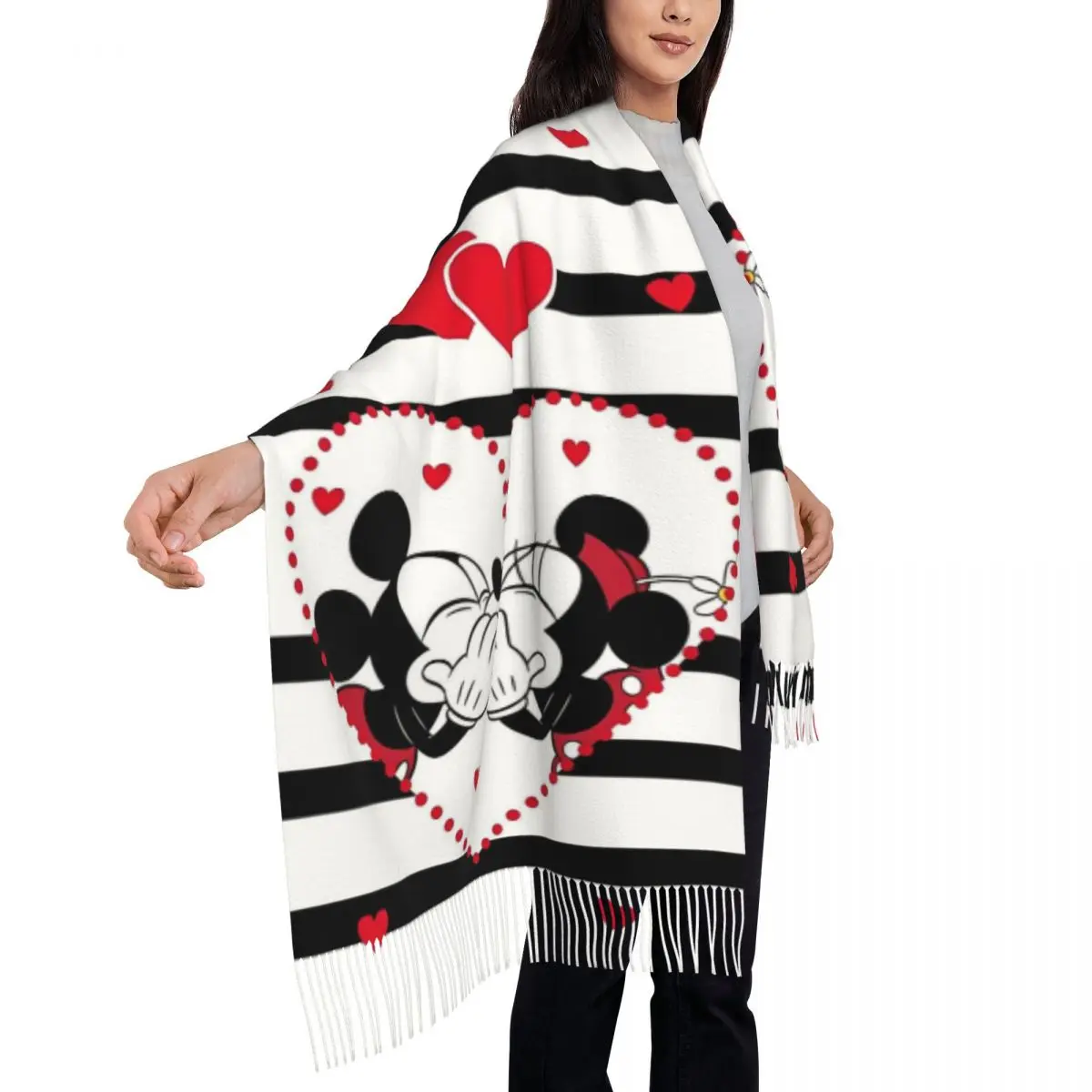 

Womens Scarf with Tassel Minnie Mouse Cartoon Mickey Large Super Soft Shawl and Wrap Gifts Pashmina Scarves