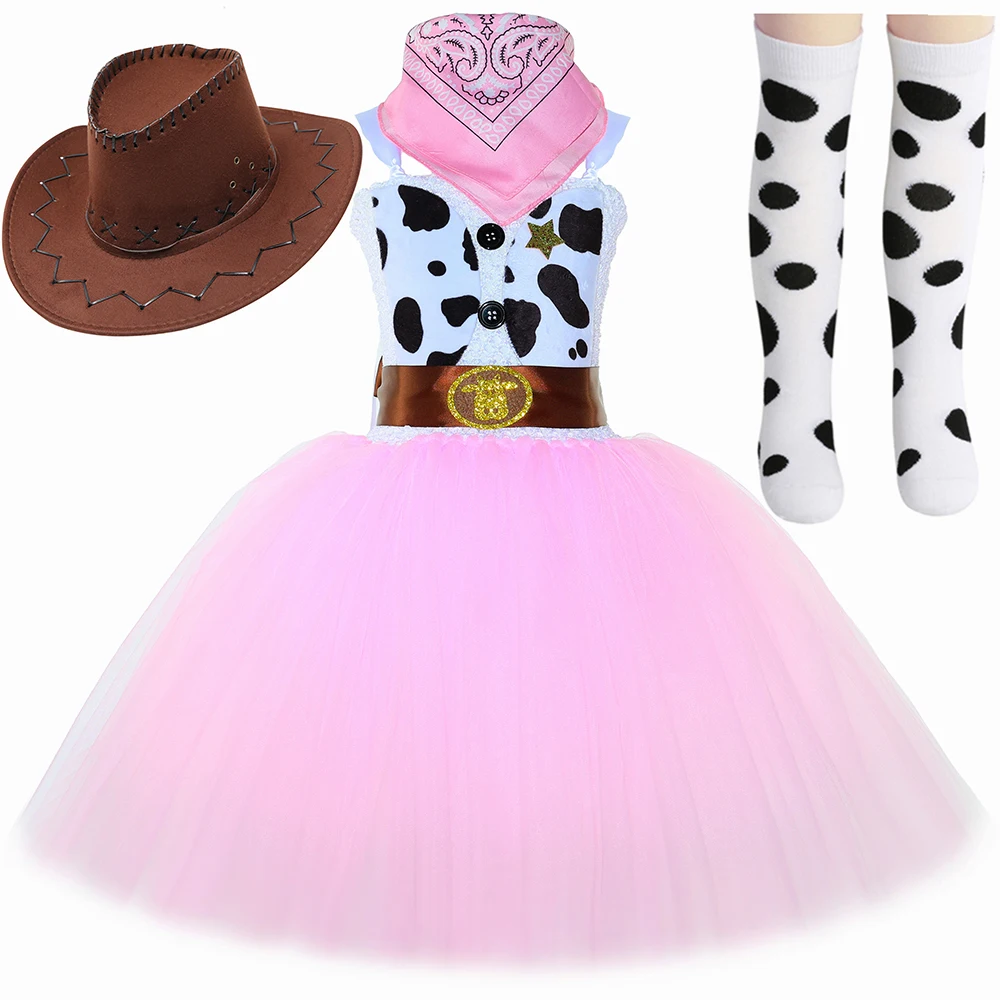 

Kids Cowgirl Costume Outfit Pink Girls Western Cowboy Tutu Dress for Girls Halloween Carnival Party Cow Girl Princess Dress Up