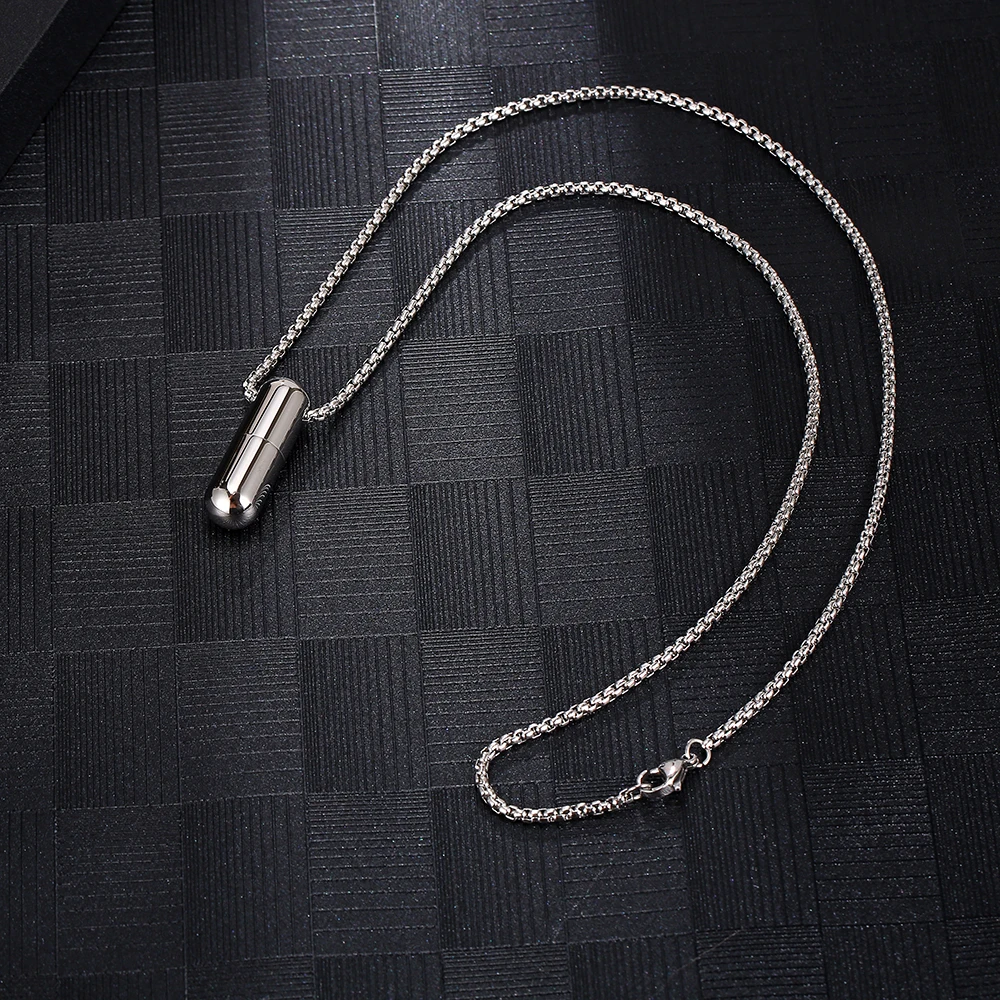 Pill Cremation Openable Silver Color Beads Chain Fashion Pendant Necklace Ash Jewelry Men Gift In Stainless Steel