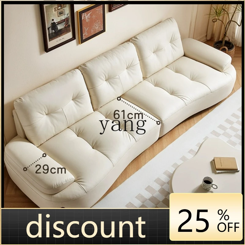 LH cream wind sofa living room furniture small apartment solid wood foot curved leather sofa