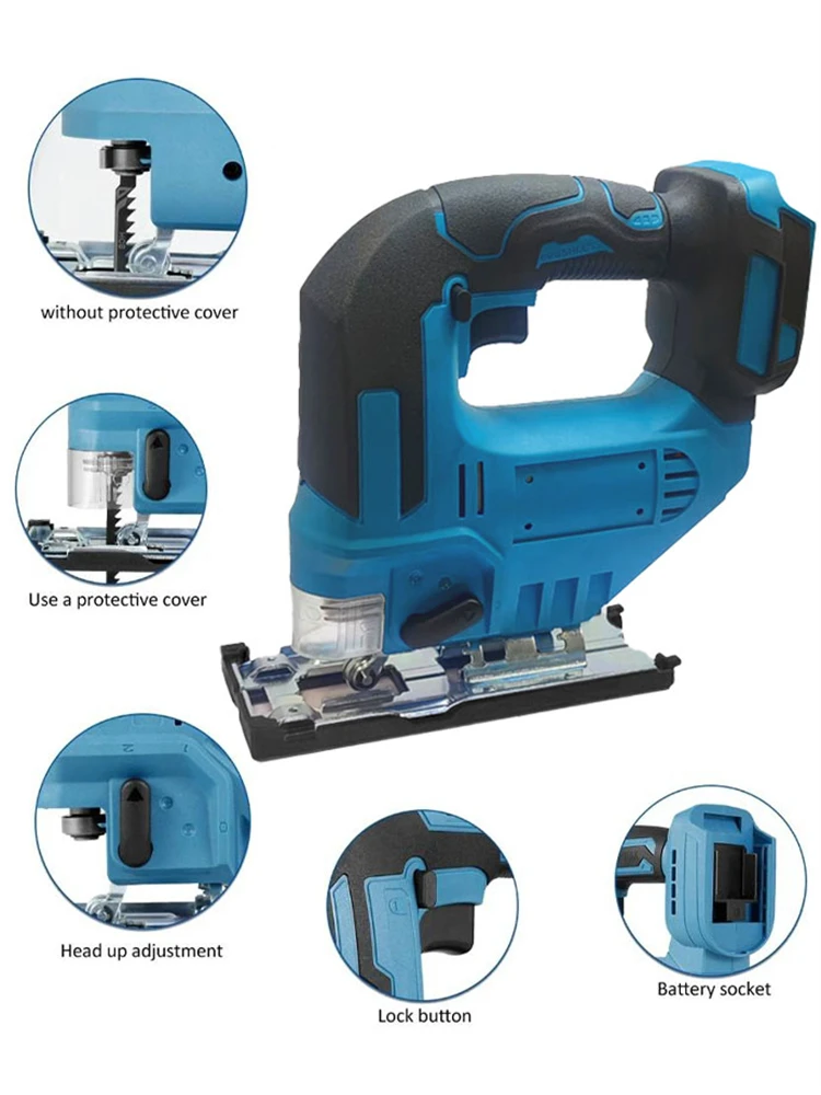 Serra de vaivém elétrica para makita, bateria de 21v, 650w, poderosa, sem escova, gabarito elétrico, cabo de barril sem fio (sem bateria)