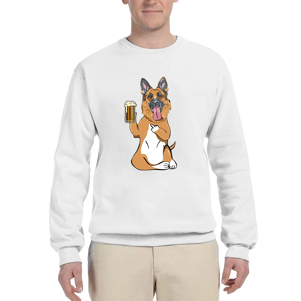 

HX Fashion Animal Sweatshirt German Shepherd Middle Finger Sticker Printed Tops Long Sleeve Streetwear Men Casual Shirts