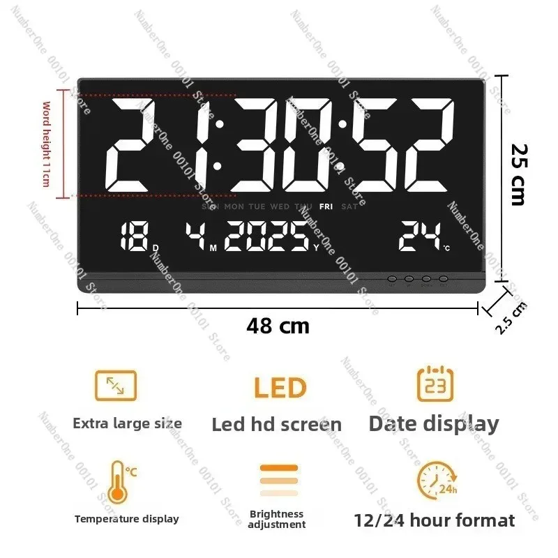 21 Inch LED Digital Wall Clock, Large HD Electronic Display Simple Modern Design for Living Room Home Decor