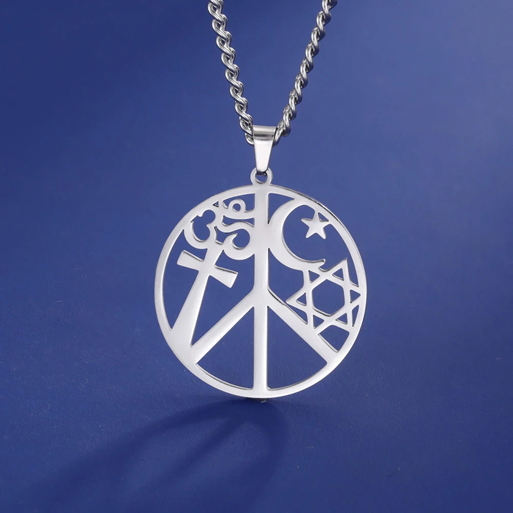 Dawapara Peace Sign Harmony and Coexistence Necklace Star of David Hexagram Cross OM Religious Symbol Stainless Steel Jewelry