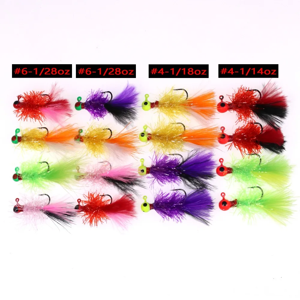 Wifreo 16PCS/Box Mix Mini Marabou Crappie Jig Pan Fish Fishing Jigs Ice Fishing Lures Lure Ice Fishing Lures Fake Lure