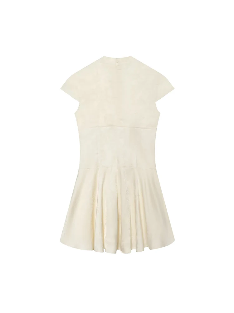 TFMLN Sexy Women V-Neck Short Sleeve Mini Dress Slim High Waist Elegant Vintage Casual Button Decoration Fashion Lady Dress - view 6