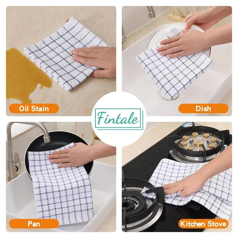 Olanly 100% Cotton Kitchen Towel Soft Dishcloth Super Absorbent Kitchen Cloths Home Cleaning Scouring Towel Washing Dishes Cloth