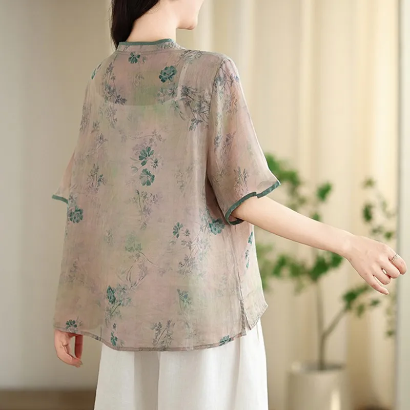 Women Summer Casual Shirt New Arrival 2024 Chinese Style Vintage Floral Embroidery Loose Female Short Sleeve Tops Shirts B3880