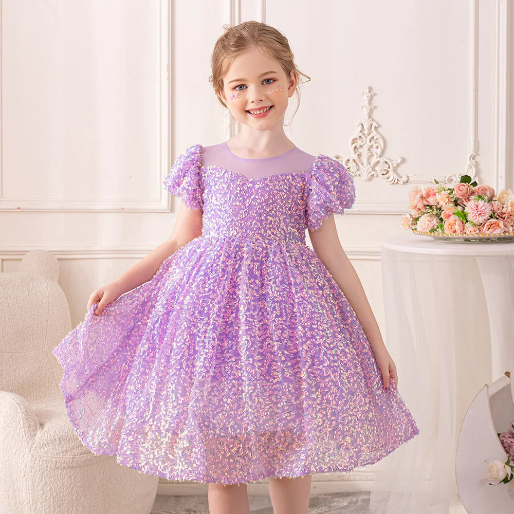 Girls Sequin Princess Dress 2024 New flower Baby Tutu Birthday Dresses Teen Ball Gown Dres Children Wedding Clothing