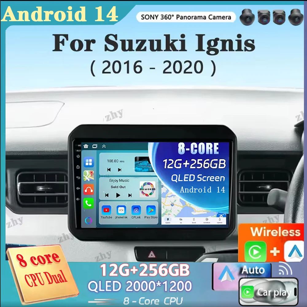 Android 14 For Suzuki Ignis 2016 2017 2018 2019 2020 Car Radio Stereo Receiver IPS Multimedia Video Screen 2Din 2 Din Auto DVD