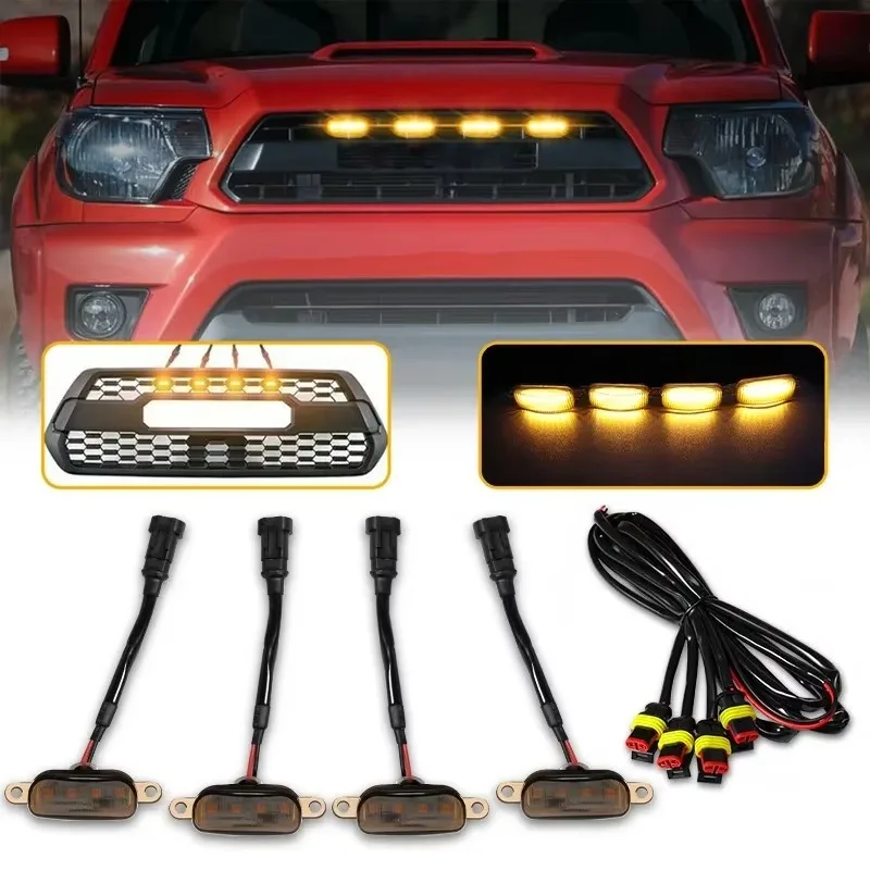 Tiy For F150 Raptor Tundra Tacoma Car Grille Mesh Small Yellow Light SUV Modified Mesh LED Daytime Running Lights Universal